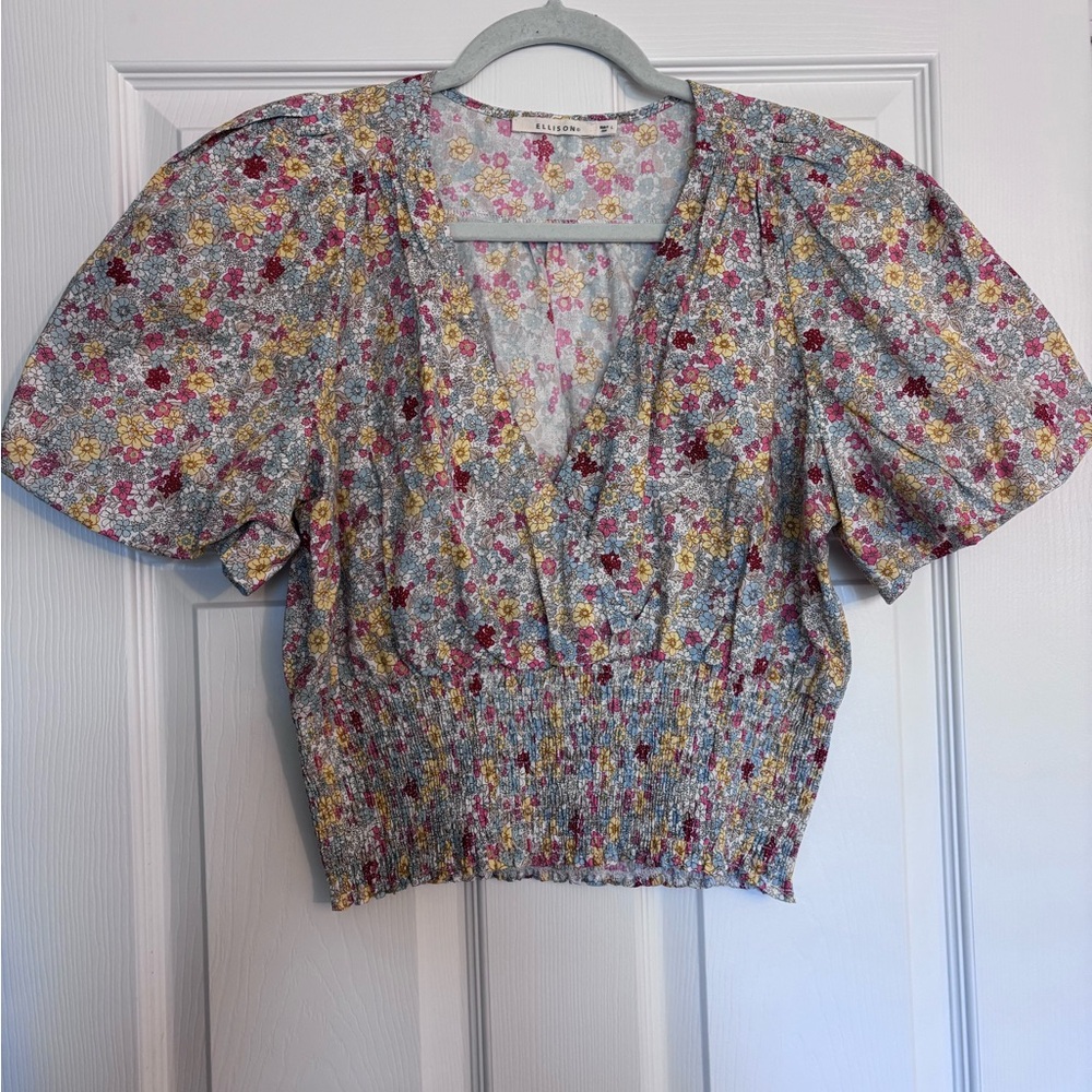 Ellison Floral Puff Sleeve Crop Top